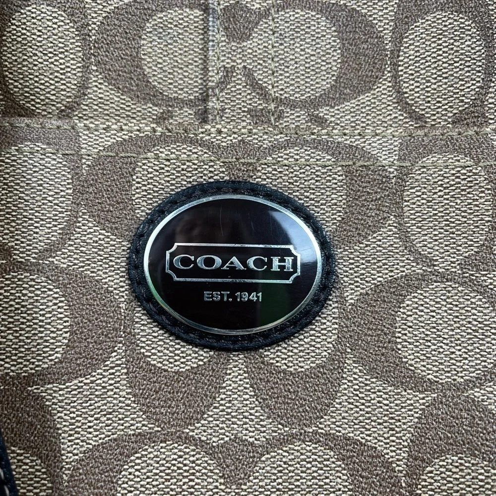 Authentic Coach F18917 Peyton Signature Logo Heritage Handbag Tote Brown Vtg Y2K